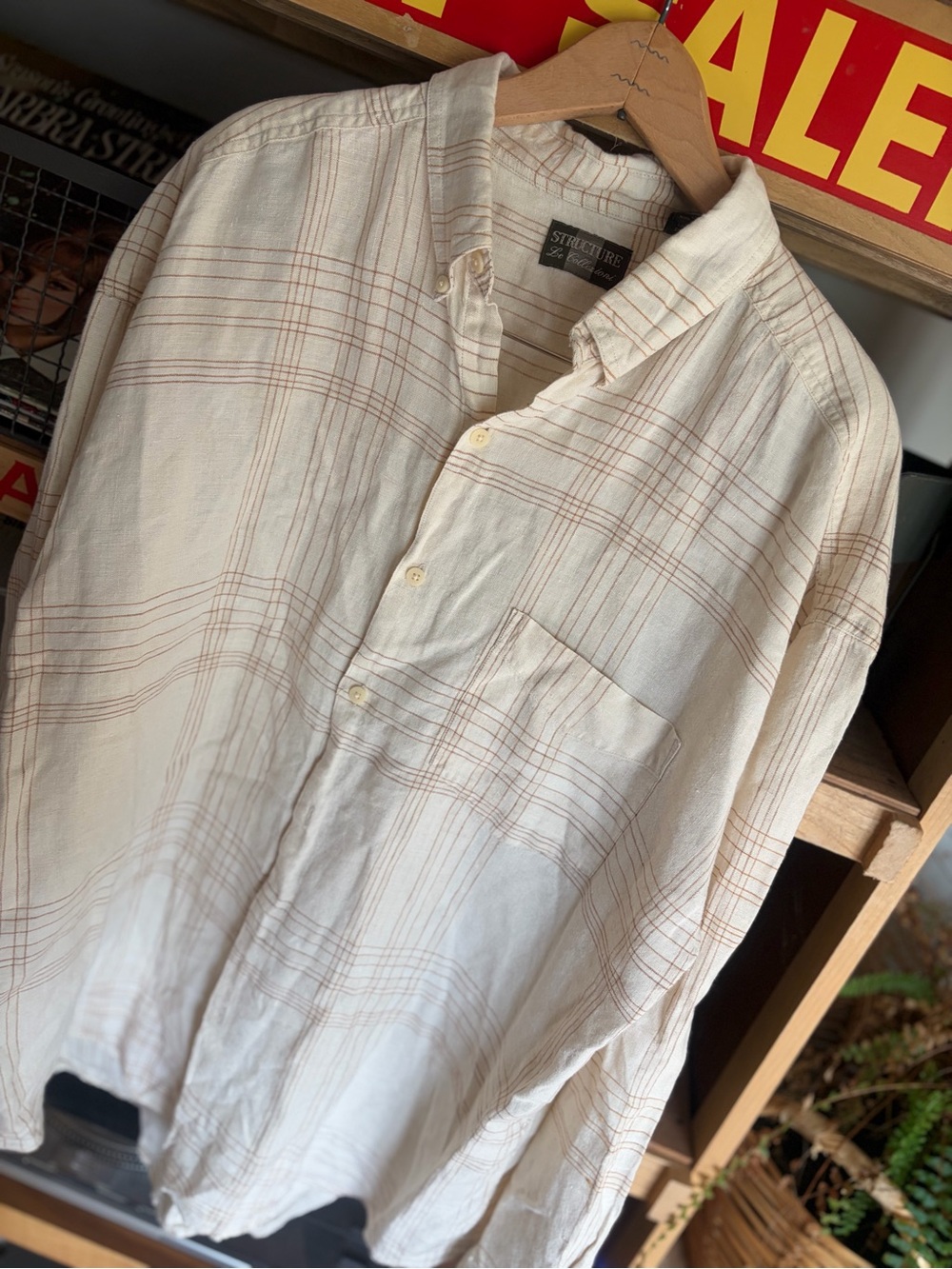 Structure Le Collezioni 100% Linen Men's Plaid Button-Up Shirt